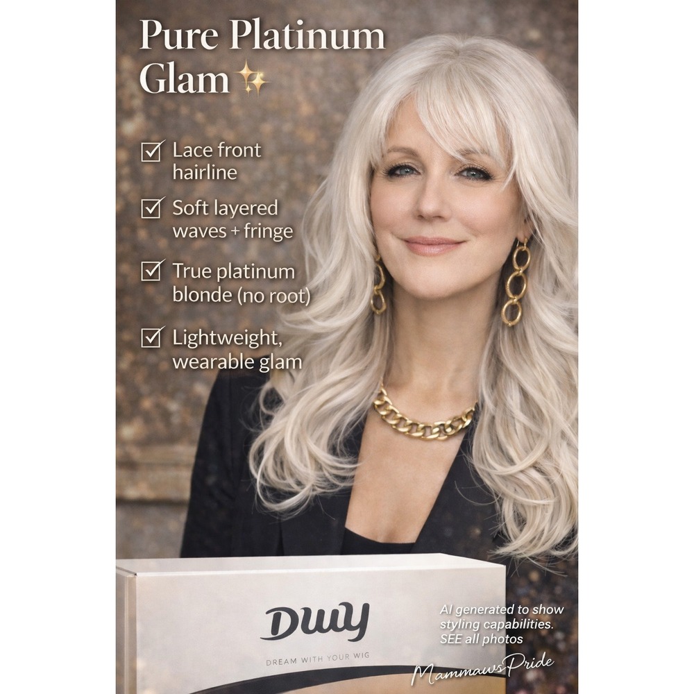 Platinum Silver Lace Front Wig Long Wavy Layers Bangs NEW With Tags Hairpiece